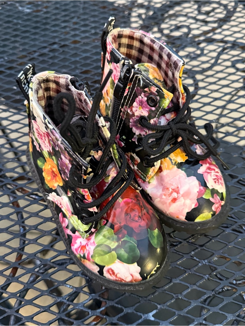 Floral Lace-Up Ankle Boots - Black Multi